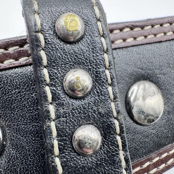 Ariat Limited Edition 2007 Black Brown Leather Studded Belt Metal Hardware 34/85 - Picture 15 of 16